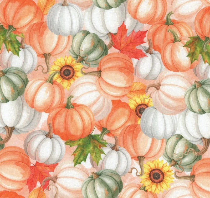 Thanksgiving Harvest Pumpkins on Orange 100% Cotton Fabric By the yard