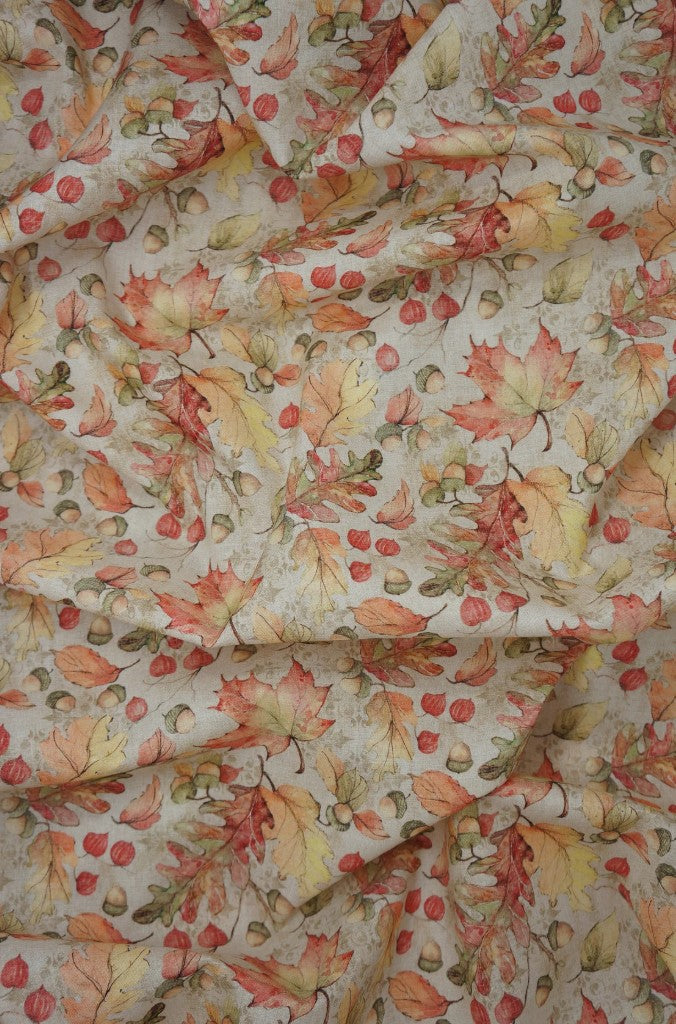 Thanksgiving Acorns and Leaves on Cream 100% Cotton Price per Yard