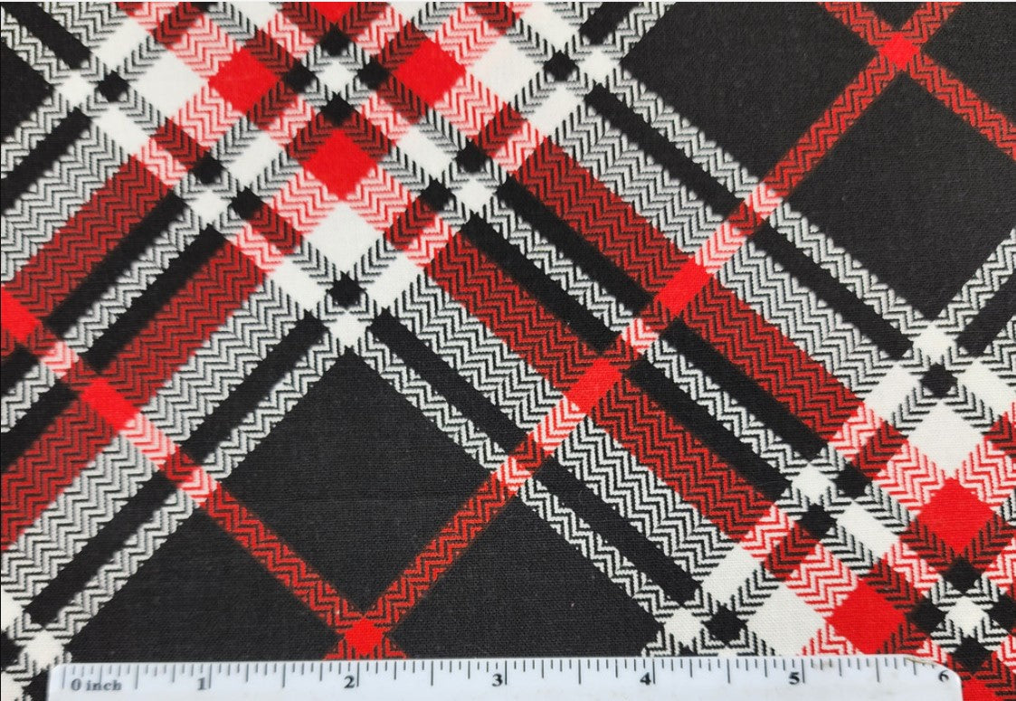3 Wishes Christmas Holiday Diagonal Plaid Red Black By the Yard