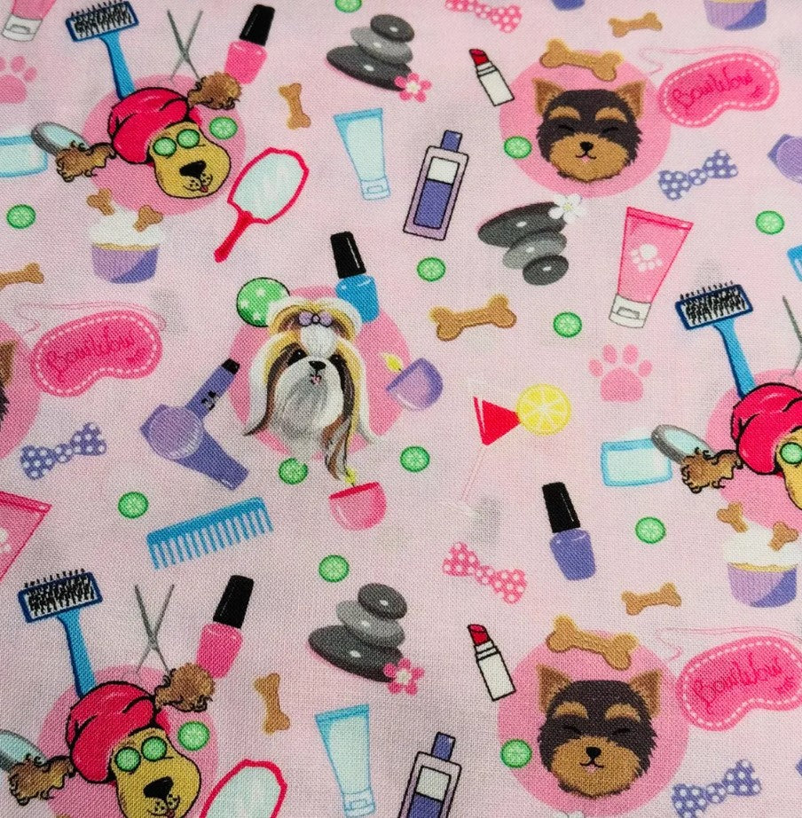 Freckle + Lollie Pampered Paws Pink Diva Dogs Grooming 100% Cotton Price per Yard