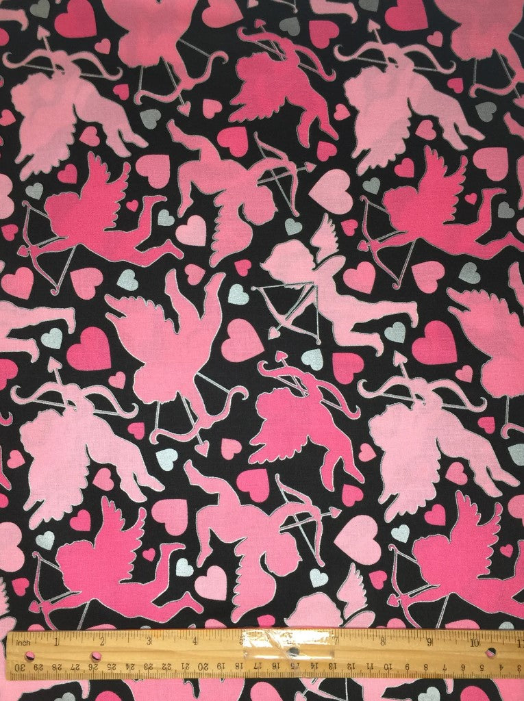 Benartex Valentine Cupids Love Black 100% Cotton Fabric Price per Yard