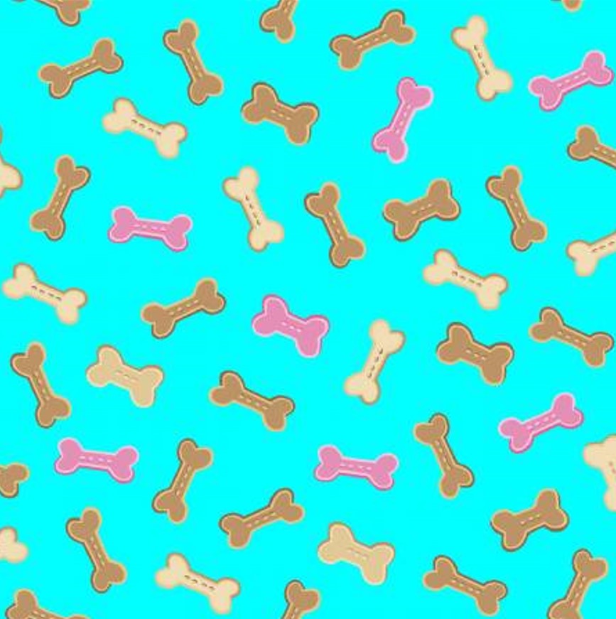 Freckle + Lollie Pampered Paws Dog Bones on Aqua 100% Cotton Price per Yard