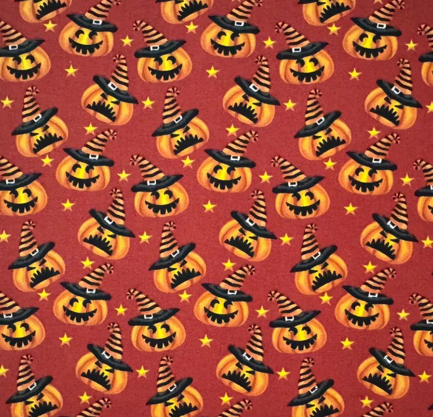 Halloween Mischievous Pumpkins on Reddish Orange 100% Cotton Price per Yard
