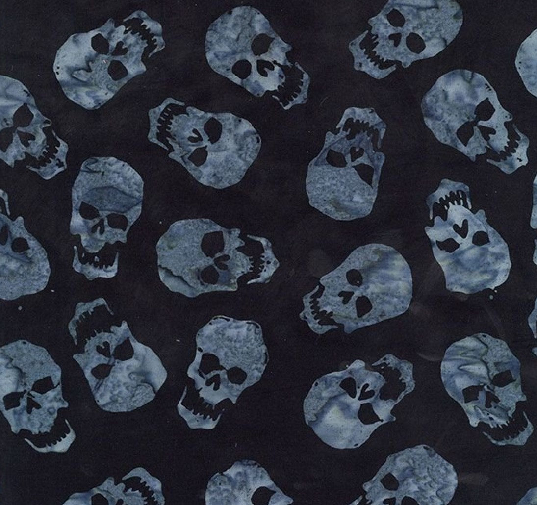Halloween Batik Gray Skulls on Black Tonga