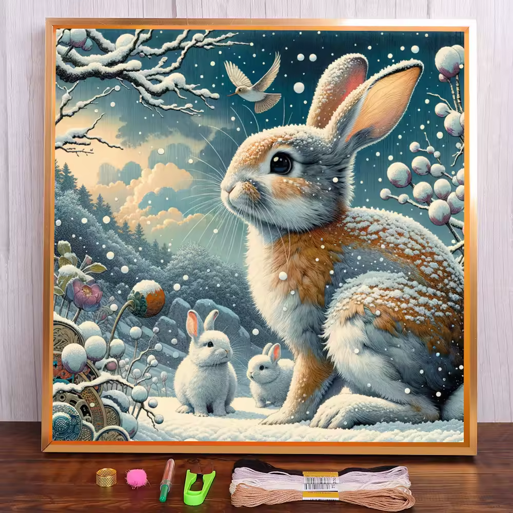 Embroidery Cross Stitch Kit Pre-printed Easter Bunny Rabbit 8 in x 8 in 14 CT