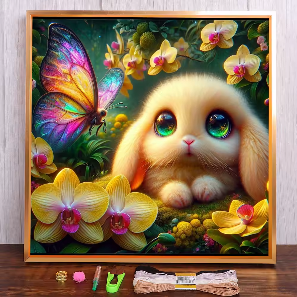 Embroidery Cross Stitch Kit Pre-printed Easter Bunny Rabbit 8 in x 8 in 14 CT