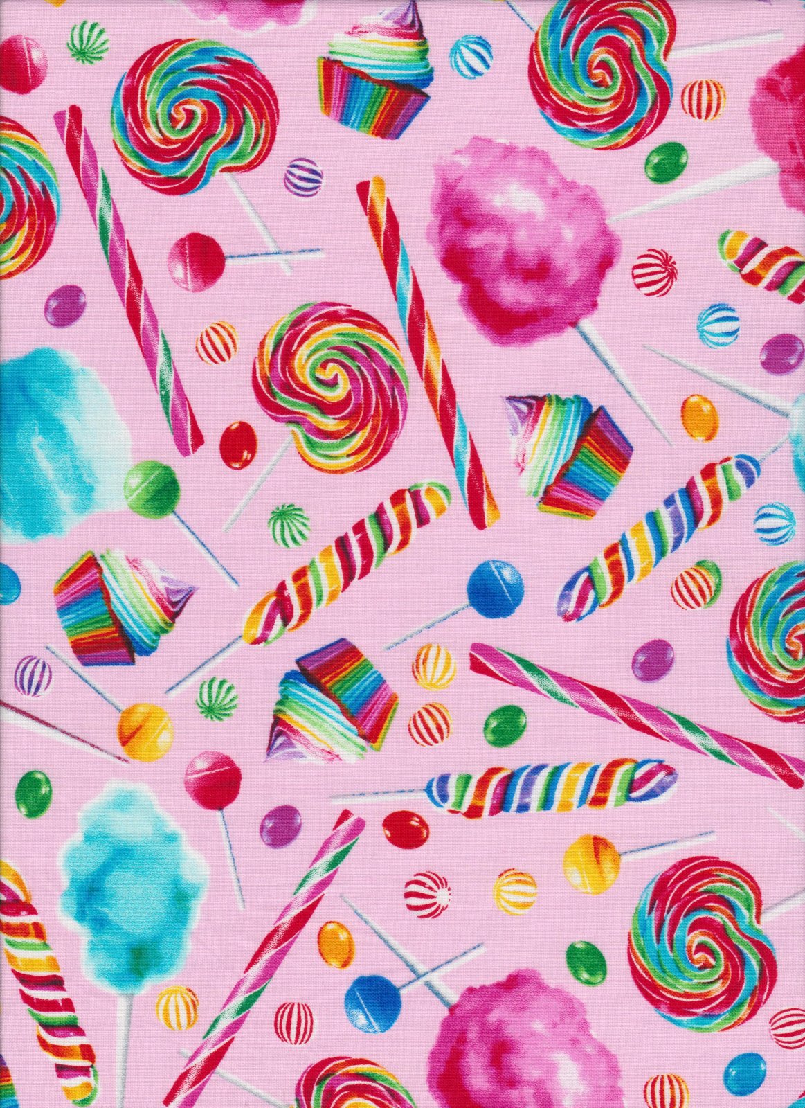 Hi-Fashion Candy Suckers Cupcakes Party on Pink 100% Cotton Fabric Price per Yard