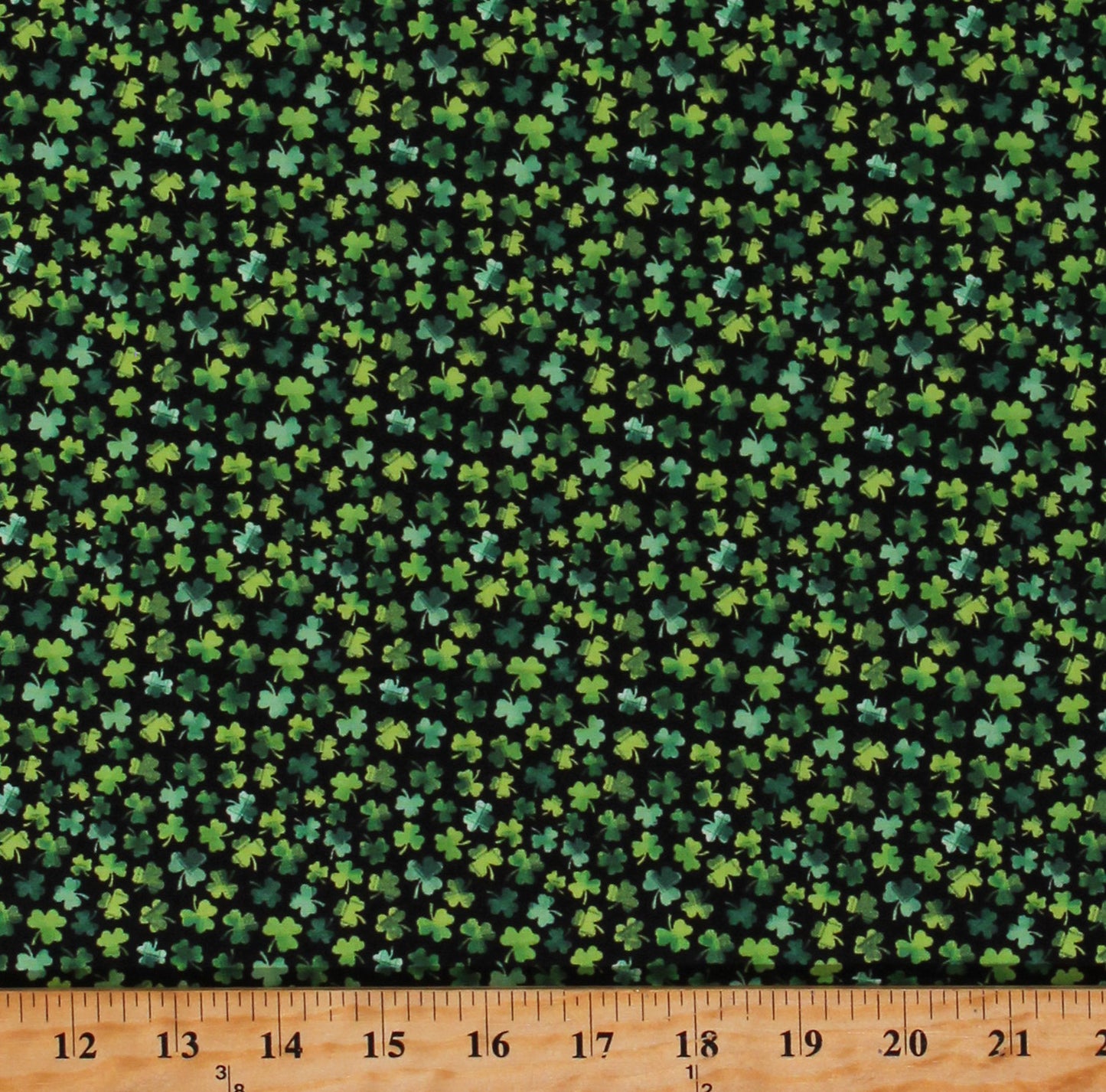 Fabric Traditions St Patricks Mini Packed Shamrocks on Black 100% Cotton Price Per Yard