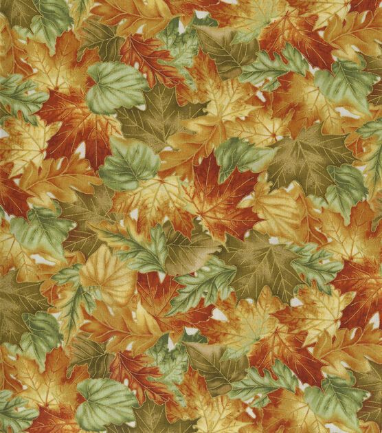 Hi Fashion Harvest Leaves on Cream Metallic Thanksgiving By the Yard