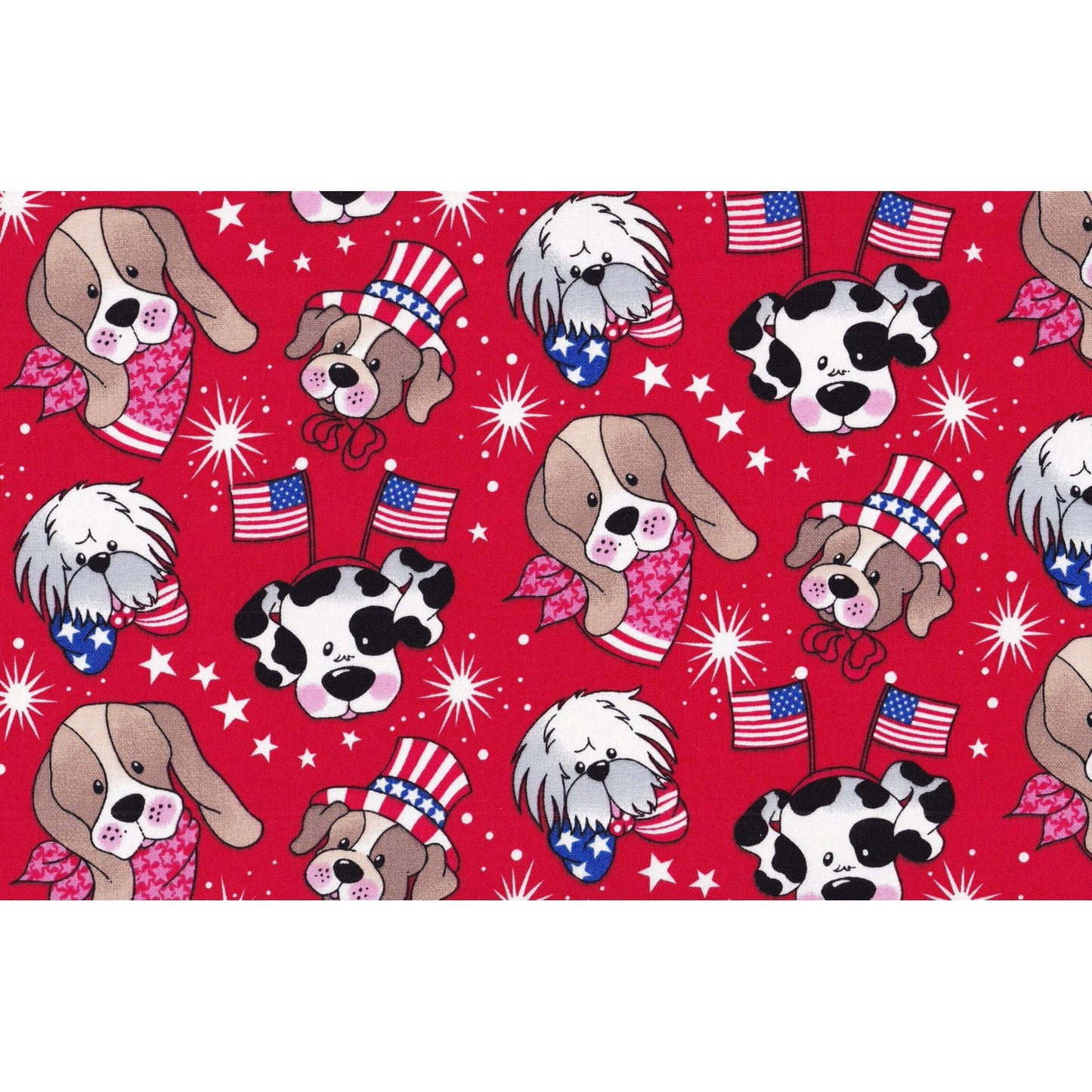 Fabric Traditions Patriotic Pups on Red Dogs 100% Cotton Fabric Price Per Yard