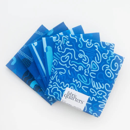 Paintbrush Studio 6 Fat Quarters - 3 Prints x 2 of Each Aqua Squiggles 100% Cotton Fabri-Quilt