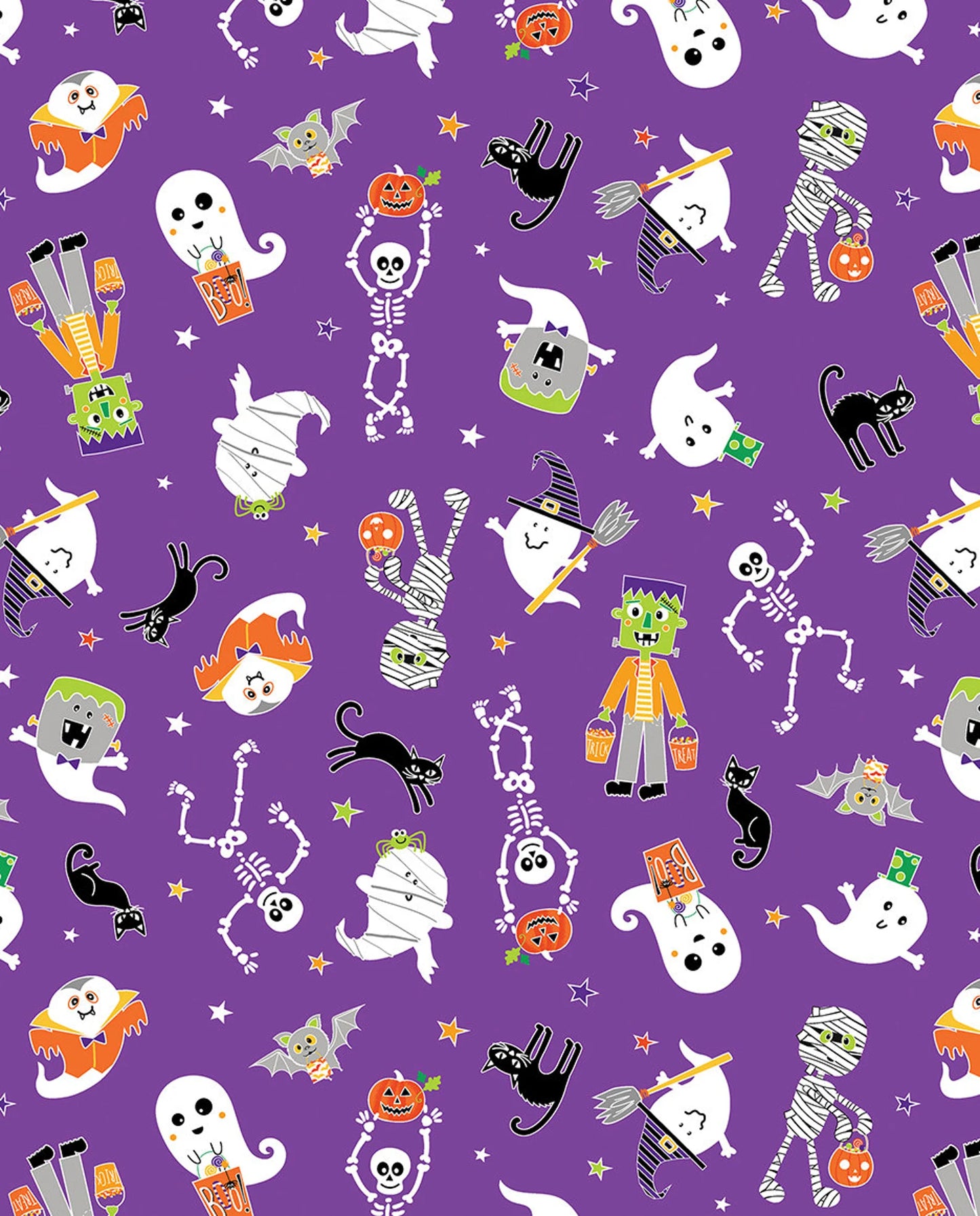 Benartex Glowoween Friends On Purple Glow in the Dark Halloween 100% Cotton Fabric