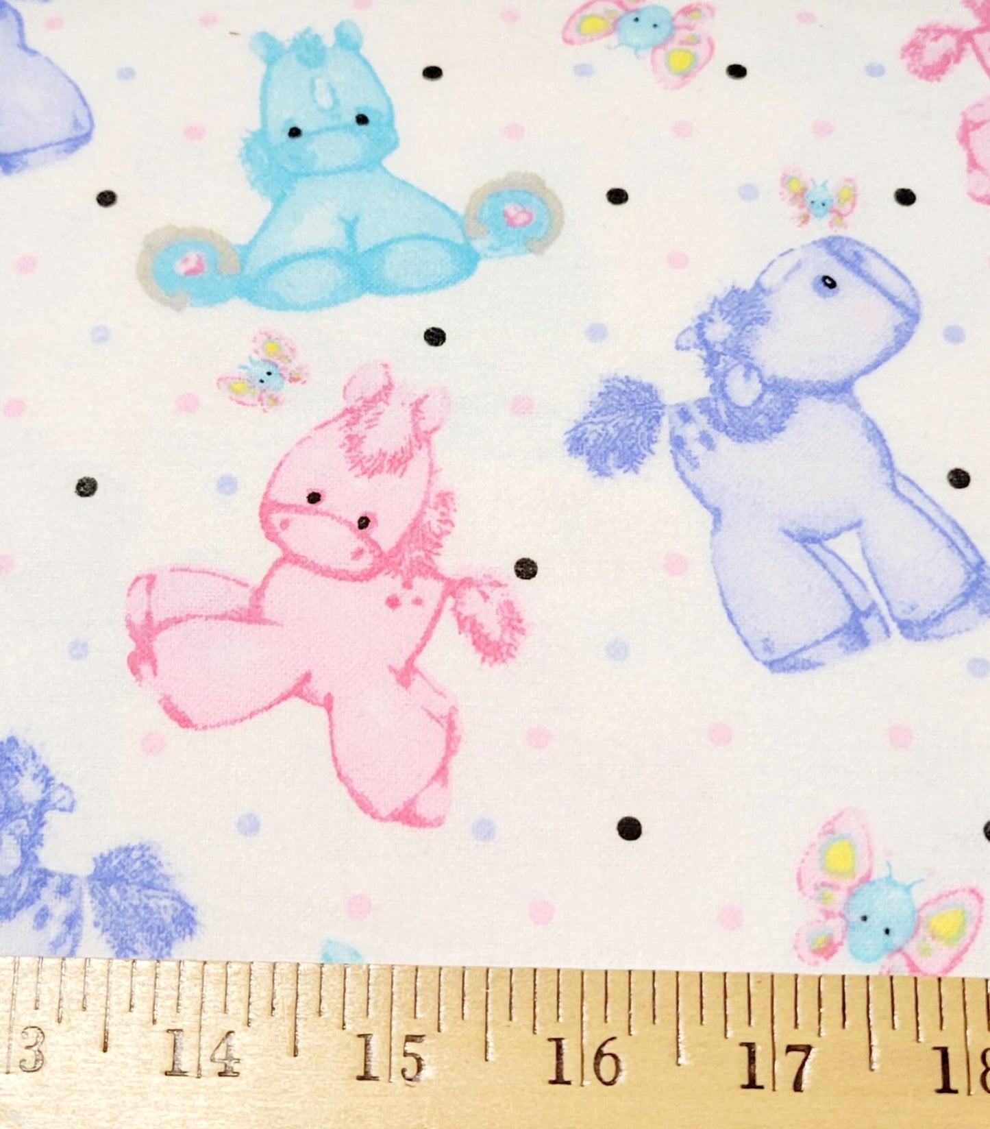A. E. Nathan Comfy Flannel Ponies and Butterflies on White Baby Price per Yard