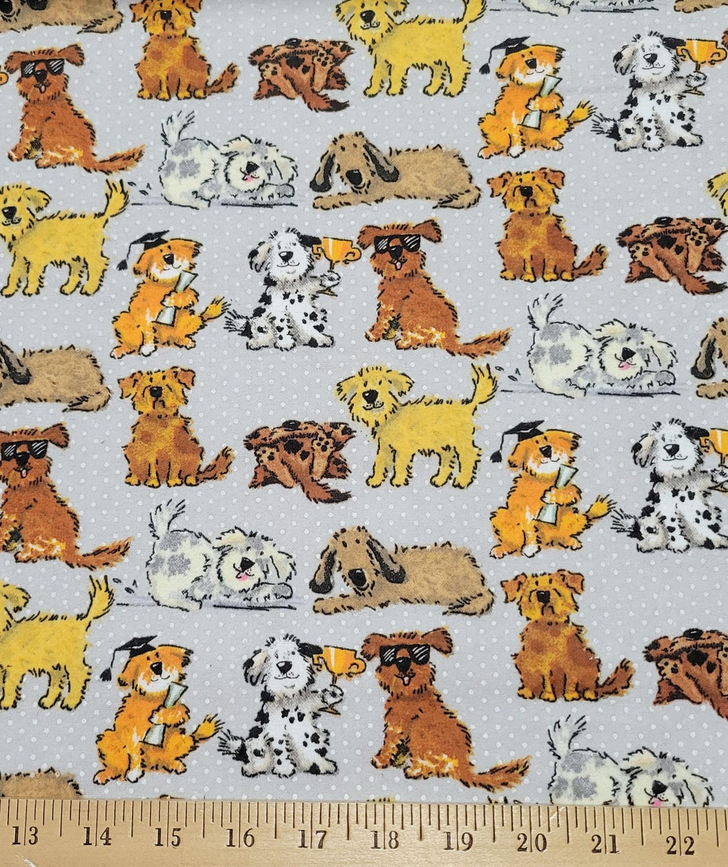 A.E. Nathan Comfy Flannel Dogs on Gray Baby Price per Yard