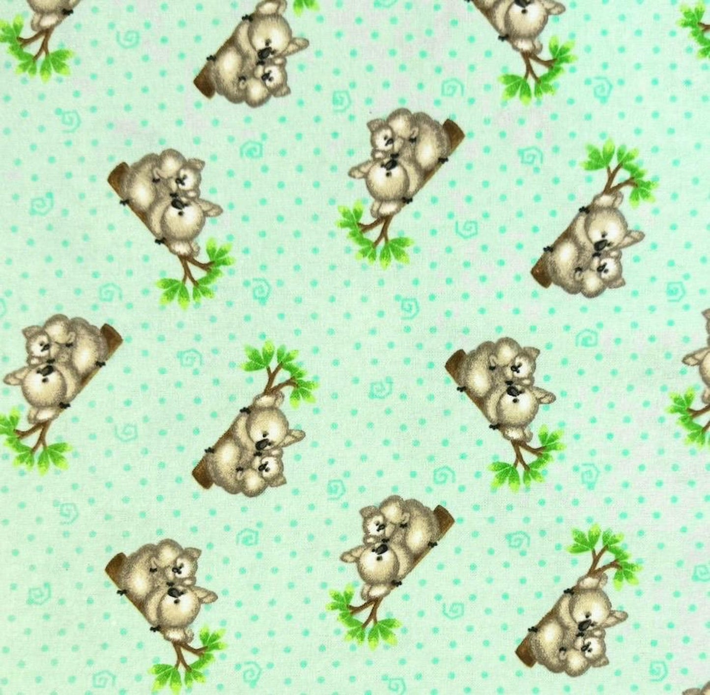 A.E. Nathan Comfy Flannel Koala Bears on Green Baby Price per Yard