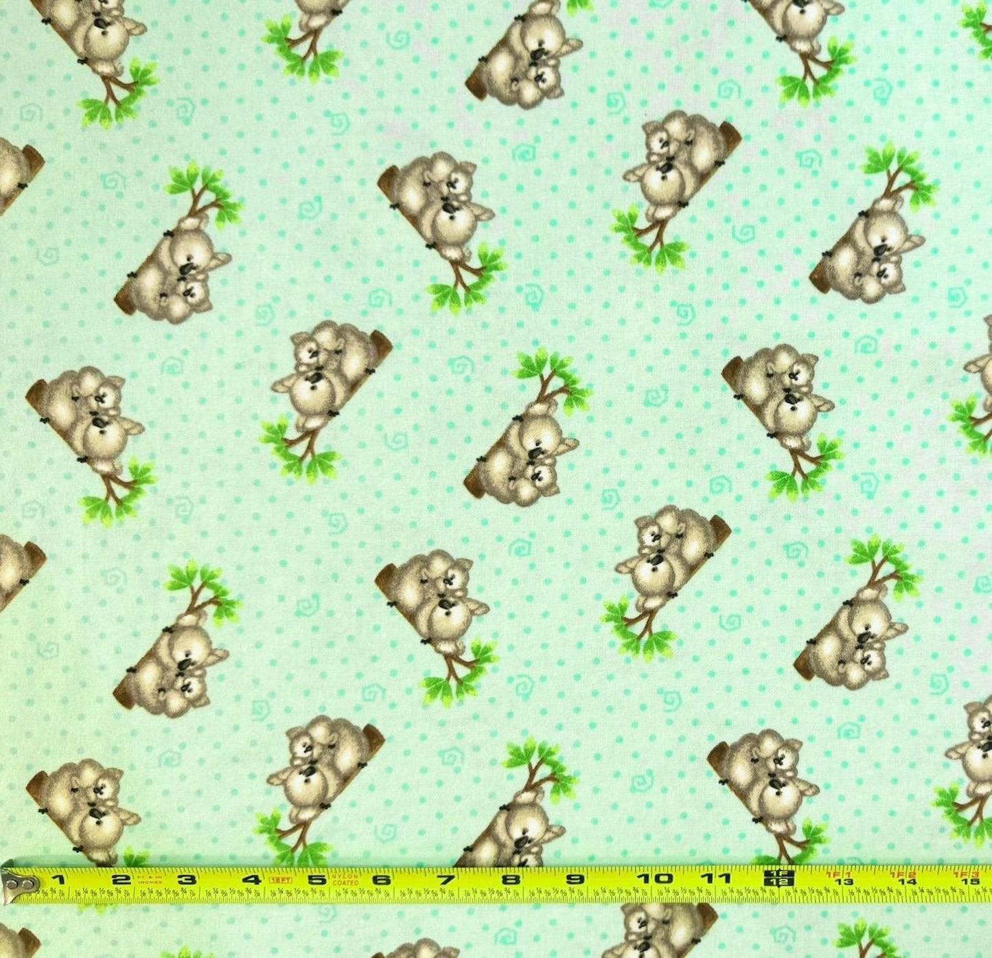 A.E. Nathan Comfy Flannel Koala Bears on Green Baby Price per Yard