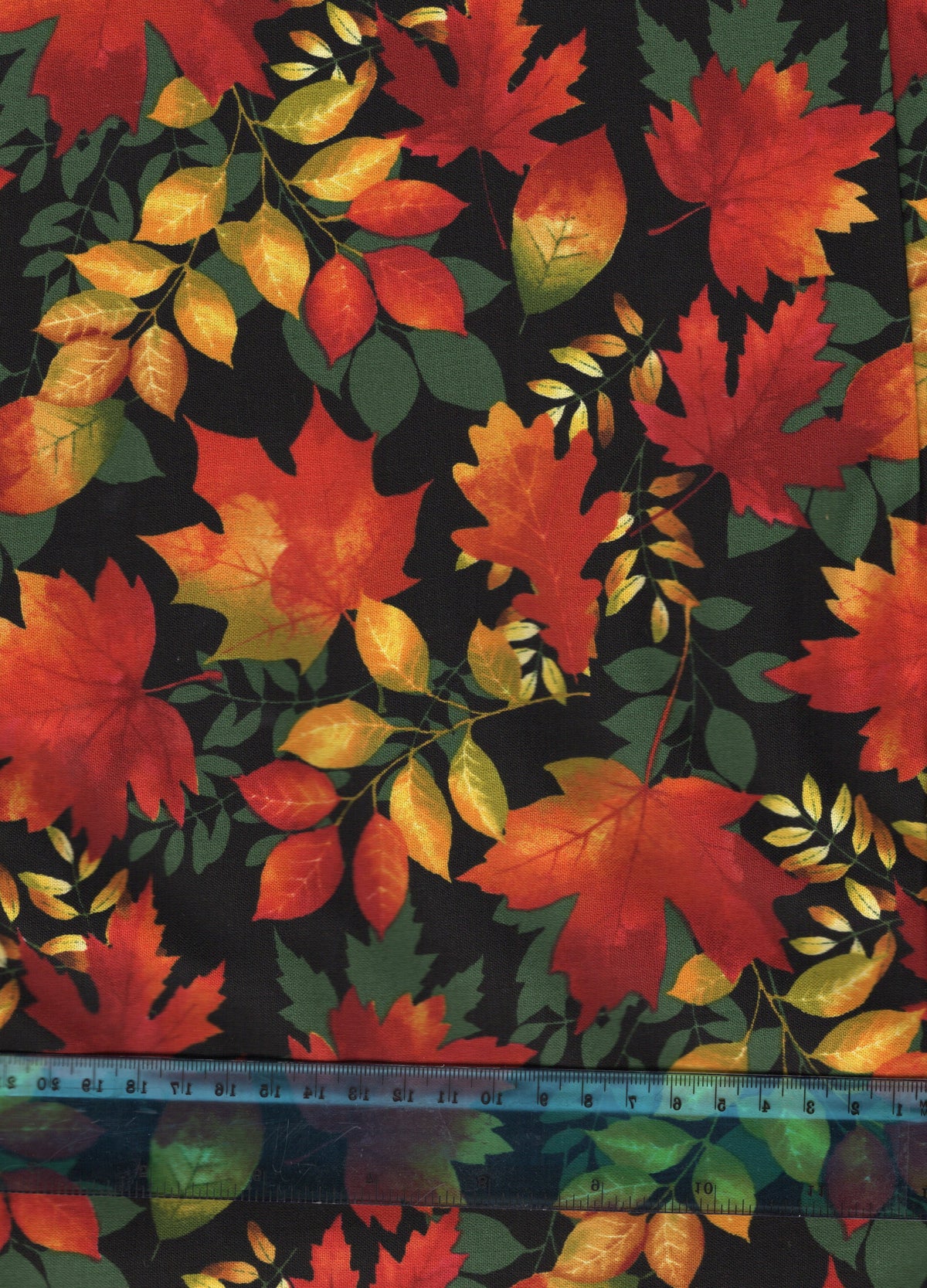 Thanksgiving Orange and Yellow Leaves on Black 100% Cotton Price per Yard
