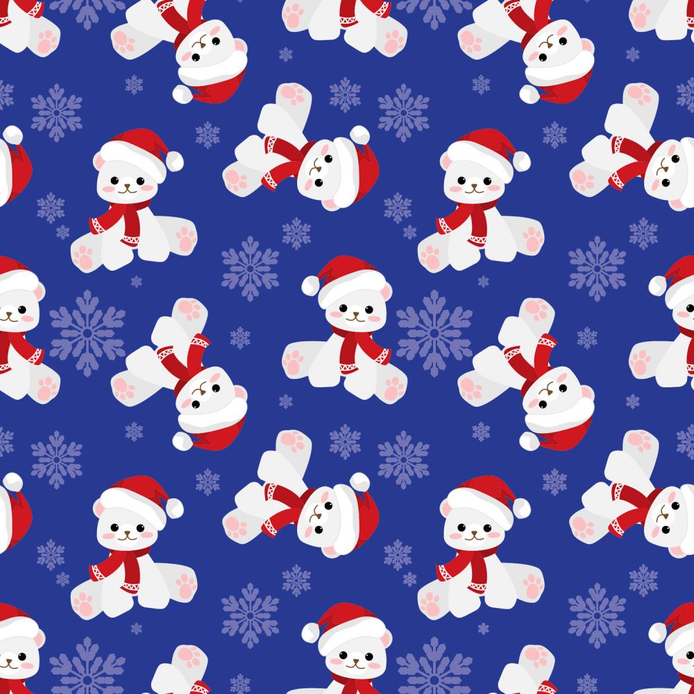 45 x 36 Christmas Teddy Bears and Snowflakes on Blue 100% Cotton Fabric