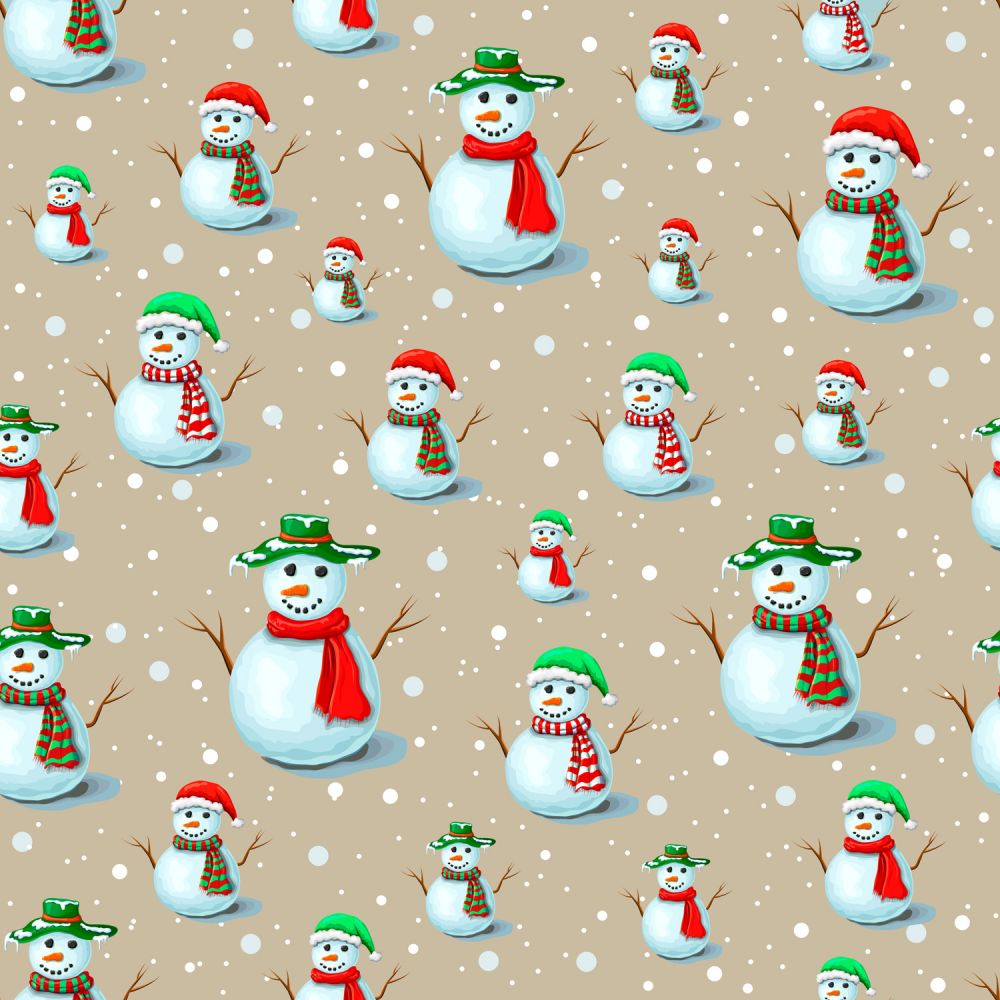 45 x 36 Christmas Snowmen Family on Tan 100% Cotton Fabric