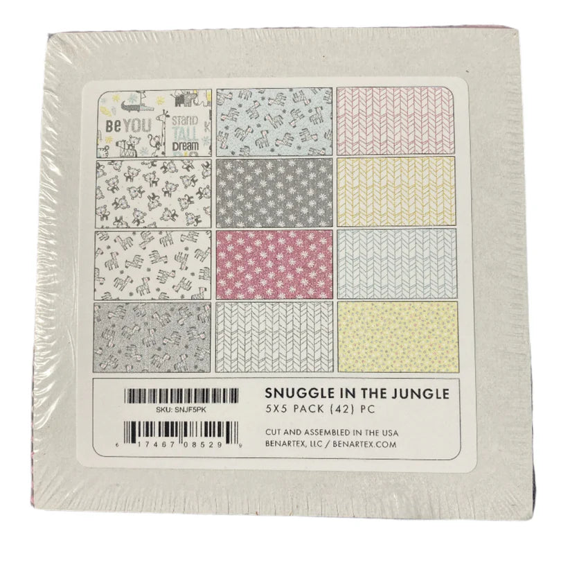 Benartex Snuggle in the Jungle Flannel 5 x 5 Inch 42 Piece Charm Pack Baby 100% Cotton Fabric
