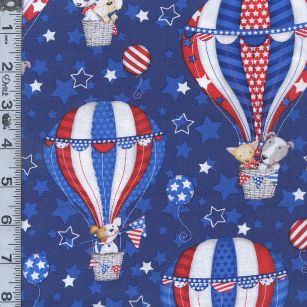 Studio E Patriotic Pooch Pups in Hot Air Balloons Navy Blue Dogs Price per Yard