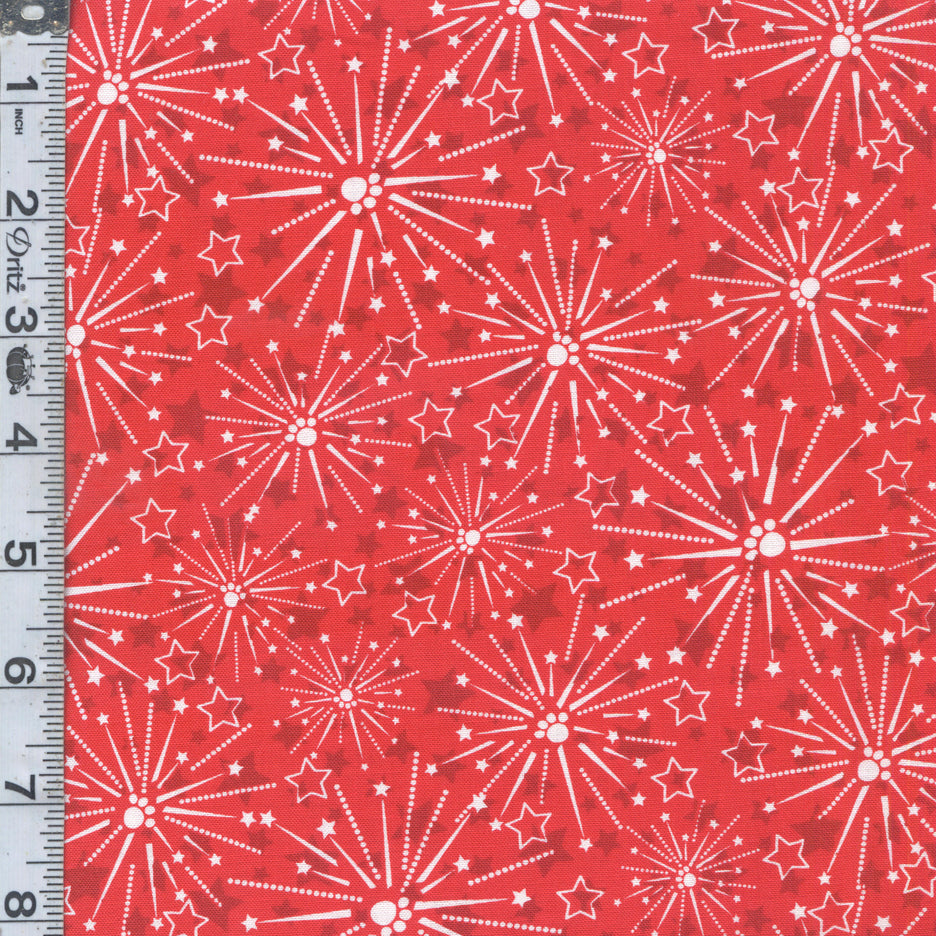 Studio E Patriotic Pooch Paws and Sparklers on Red Dogs Price per Yard