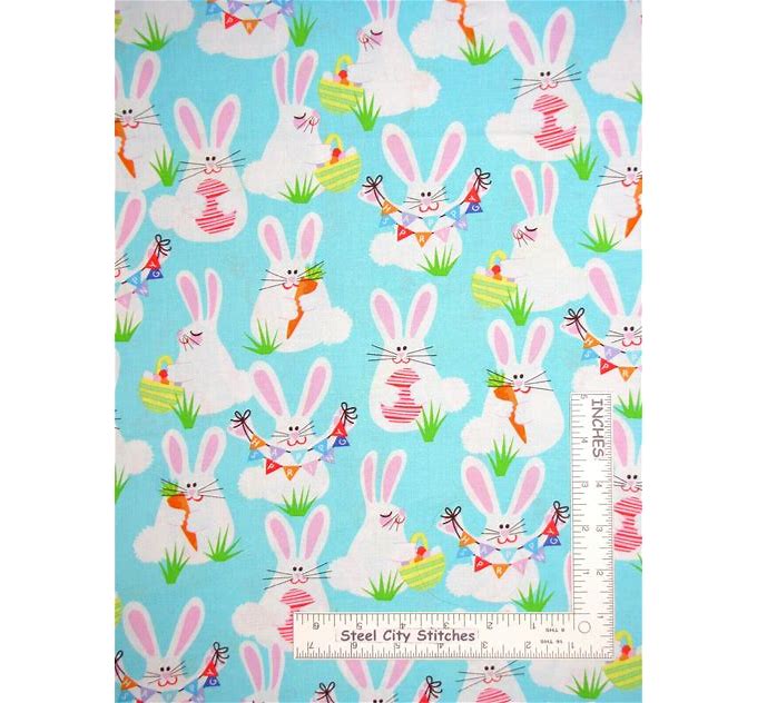 Benartex Easter Funny Bunnies Spring Bunnies on Blue 100% Cotton Fabric Price per Yard
