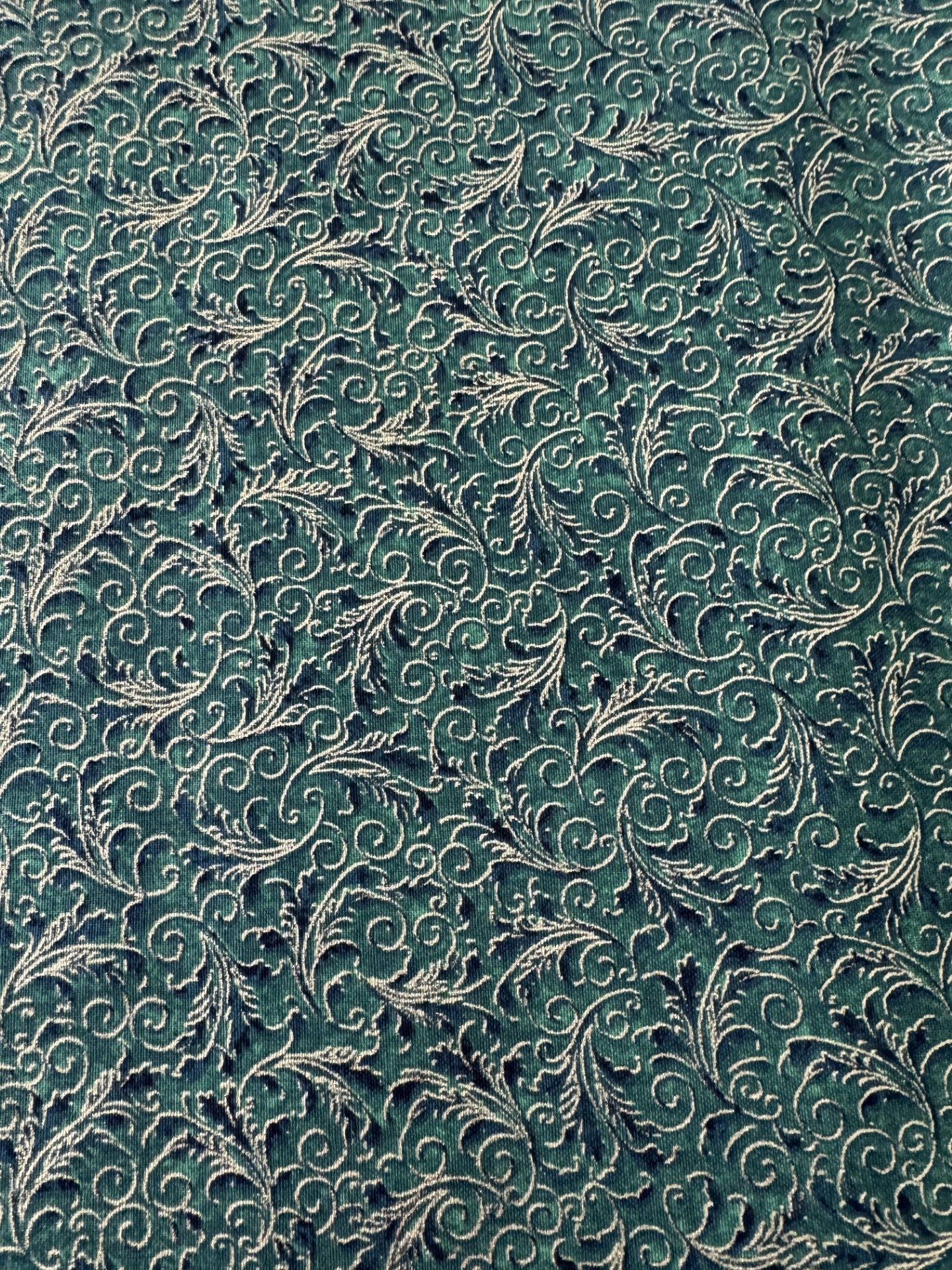 Hi Fashion Christmas Gold Scroll on Green Metallic 100% Cotton Fabric Price Per Yard