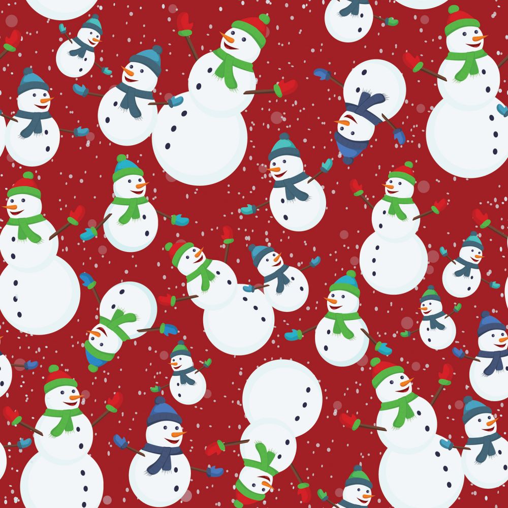 Christmas Happy Snowmen with Scarves on Red 100% Cotton Fabric