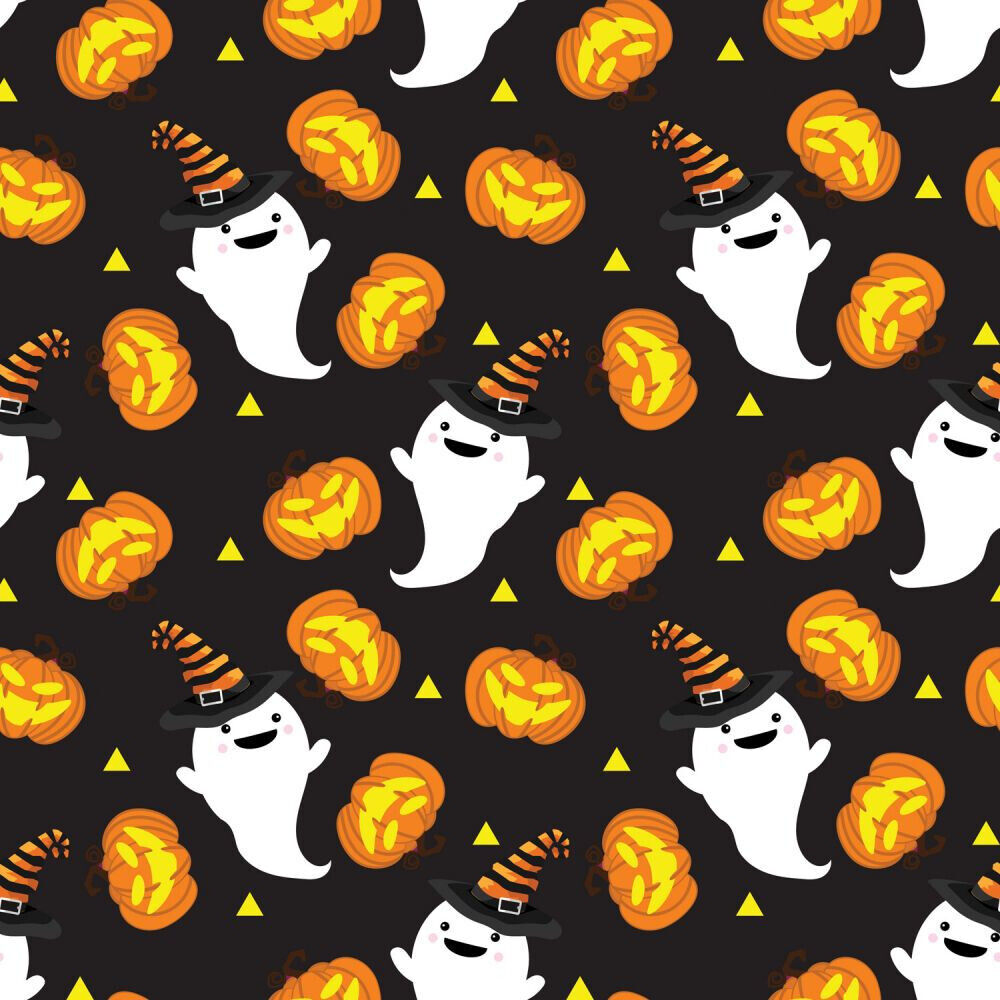 Halloween Ghosts and Pumpkins on Black 100% Cotton