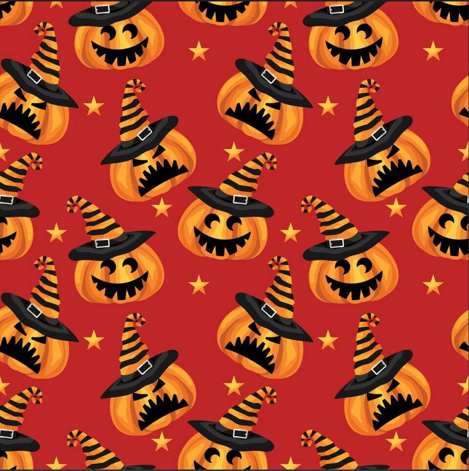 Halloween Mischievous Pumpkins on Reddish Orange 100% Cotton Price per Yard