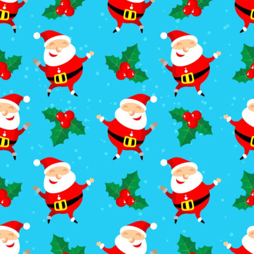 45 x 36 Christmas Dancing Santas on Blue by the yard 100% Cotton Fabric