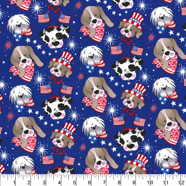 Fabric Traditions Patriotic Pups on Blue Dogs 100% Cotton Fabric Price Per Yard