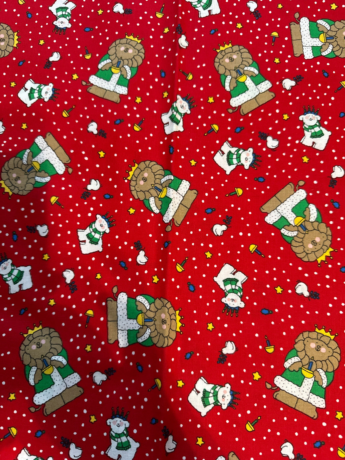Christmas Vintage Lions Polar Bears on Red 100% Lightweight Cotton Price per Yard
