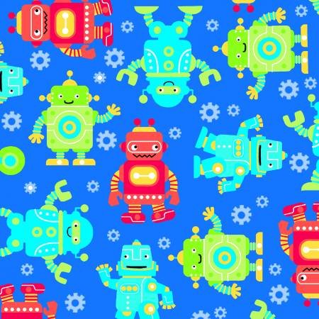 A.E. Nathan Comfy Flannel Robots on Blue Baby Price per Yard