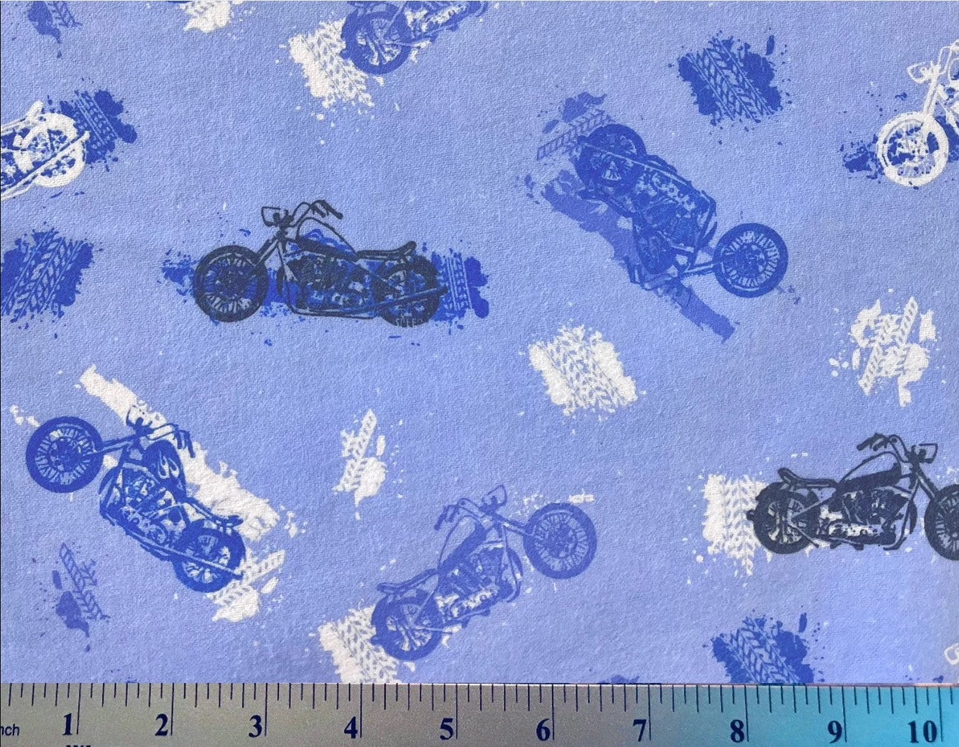 A.E. Nathan Comfy Flannel Motorcycles on Blue Baby Price per Yard