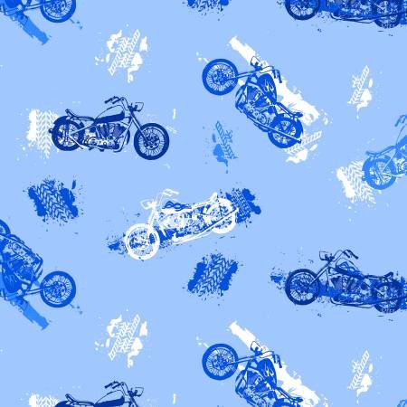 A.E. Nathan Comfy Flannel Motorcycles on Blue Baby Price per Yard
