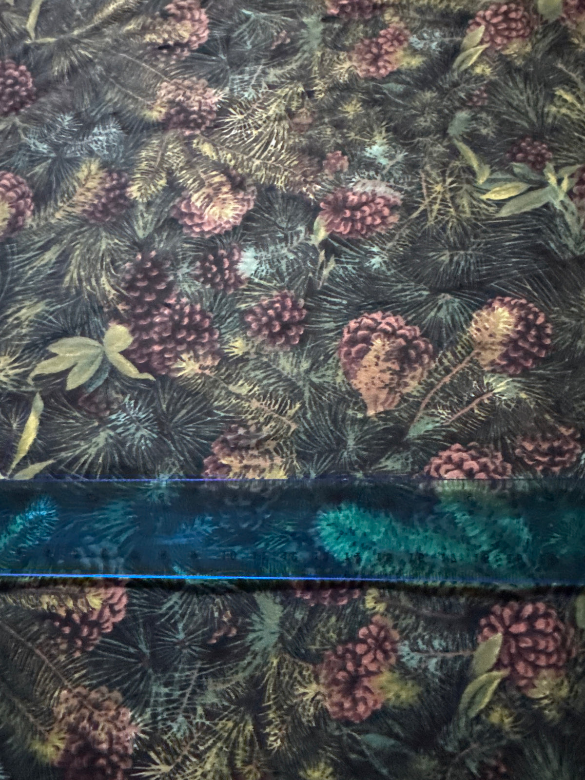 Christmas Pinecones and Branches on Black 100% Cotton Price per Yard