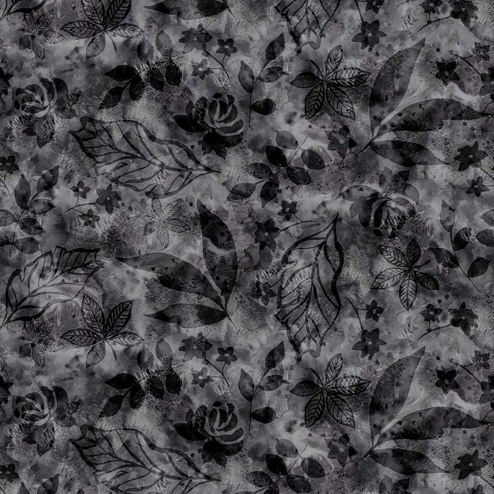 108 Inch Wide P&B Textiles Botanic Batik Foliage Charcoal Quilt Back Cotton Fabric Extra Wide