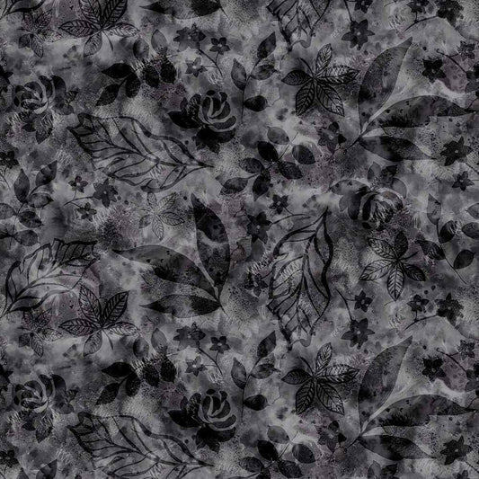 108 Inch Wide P&B Textiles Botanic Batik Foliage Charcoal Quilt Back Cotton Fabric Extra Wide