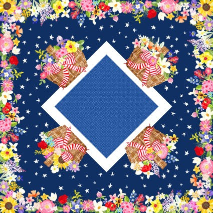 In the Beginnings Patriotic 42 x 42 Natural State Floral Panel 100% Cotton Fabric