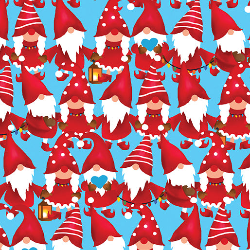 44 x 36 Chillin with my Gnomies on Sky Blue Benartex 100% Cotton Christmas