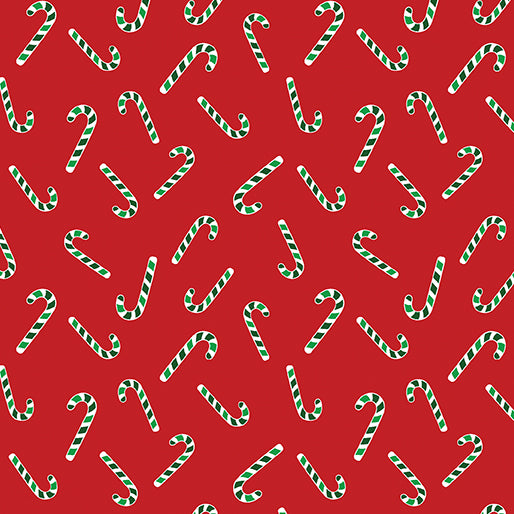 44 x 36 Candy Canes on Red Benartex 100% Cotton Christmas
