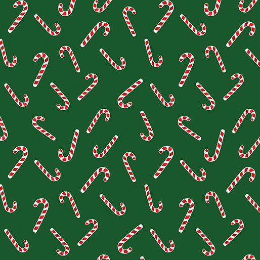 44 x 36 Candy Canes on Green Benartex 100% Cotton Christmas