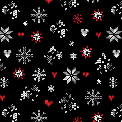 44 x 36 Christmas Snowflake Love Black Benartex Fabrics 100% Cotton