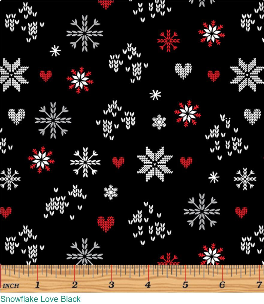 44 x 36 Christmas Snowflake Love Black Benartex Fabrics 100% Cotton