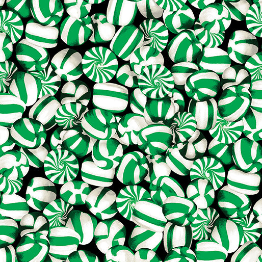 Benartex Sweet Holidays Peppermints On Green Christmas 100% Cotton Fabric