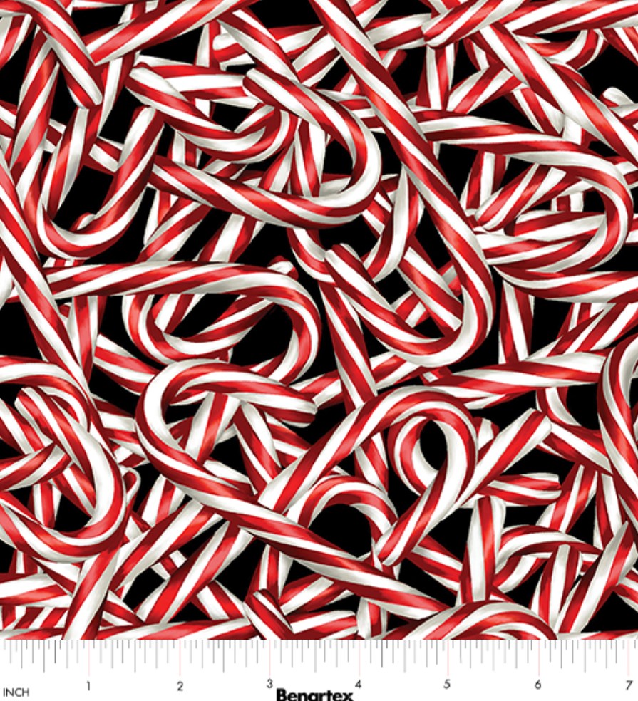 Benartex Sweet Holidays Candy Cane On Red Christmas 100% Cotton Fabric