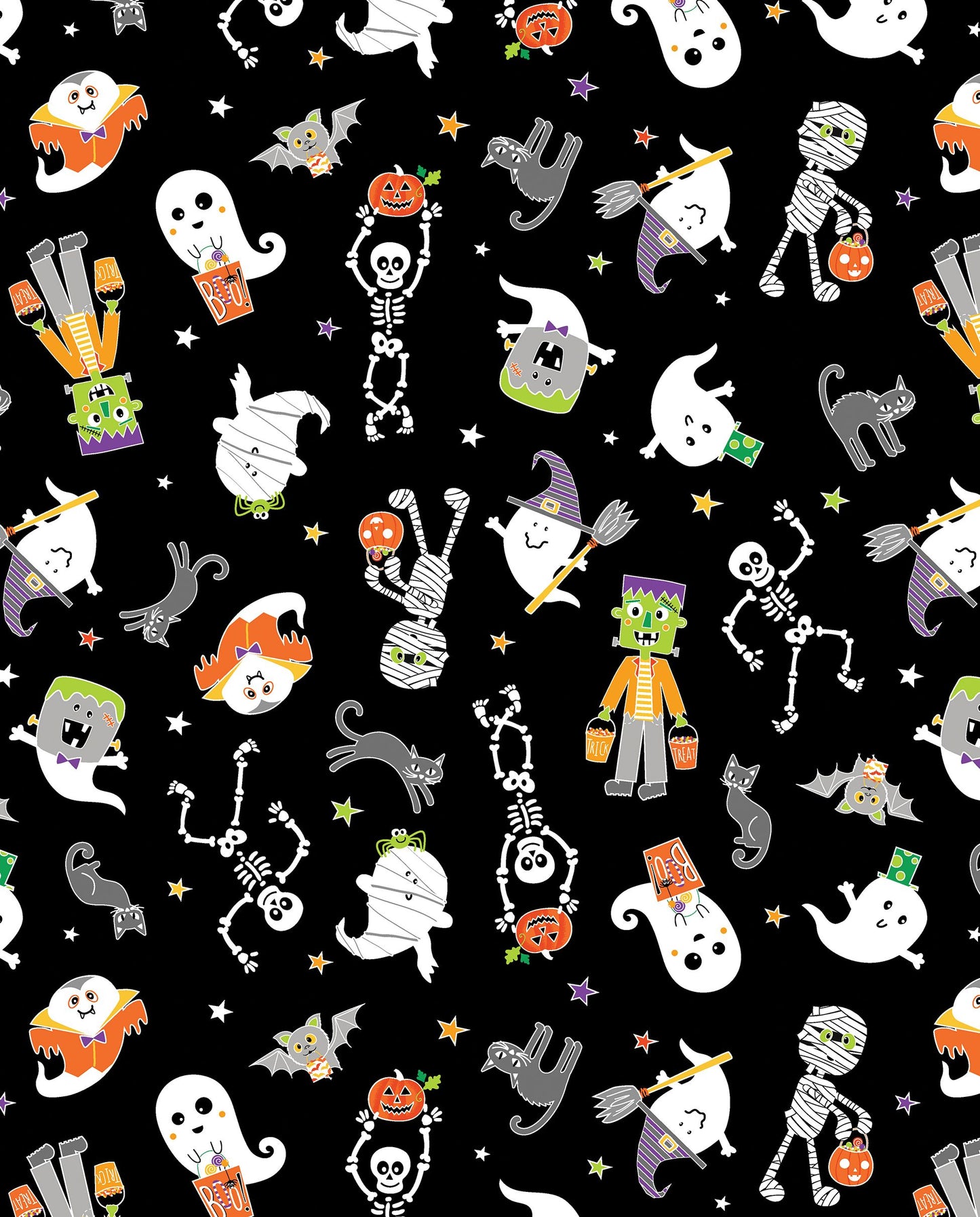 Benartex Glowoween Friends On Black Glow in the Dark Halloween 100% Cotton Fabric