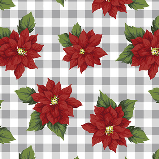 45 x 36 Poinsettia Toss on Plaid Benartex 100% Cotton Fabric Christmas